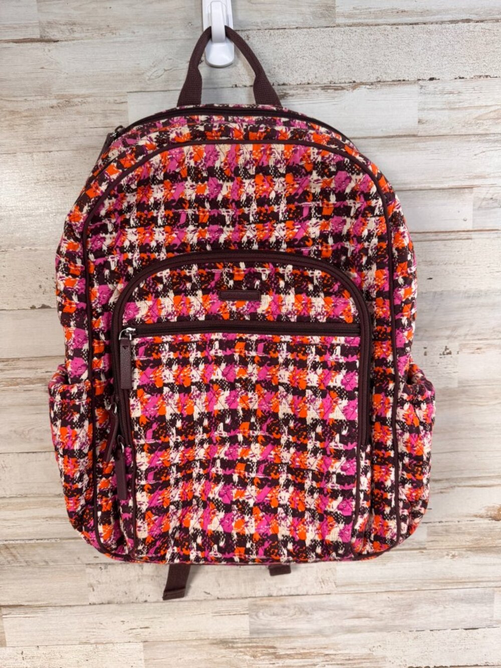 VERA BRADLEY COTTON CAMPUS BACKPACK PINK, BROWN AND WHITE